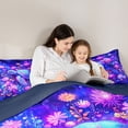 thumbnail image 5 of jejeloiu Neon Floral Sea Turtle 7-Piece Twin Bedding For Girls,Underwater Garden Flowers Bedding Comforter Set,Purple Pink,Navy Blue Reversible, 5 of 7