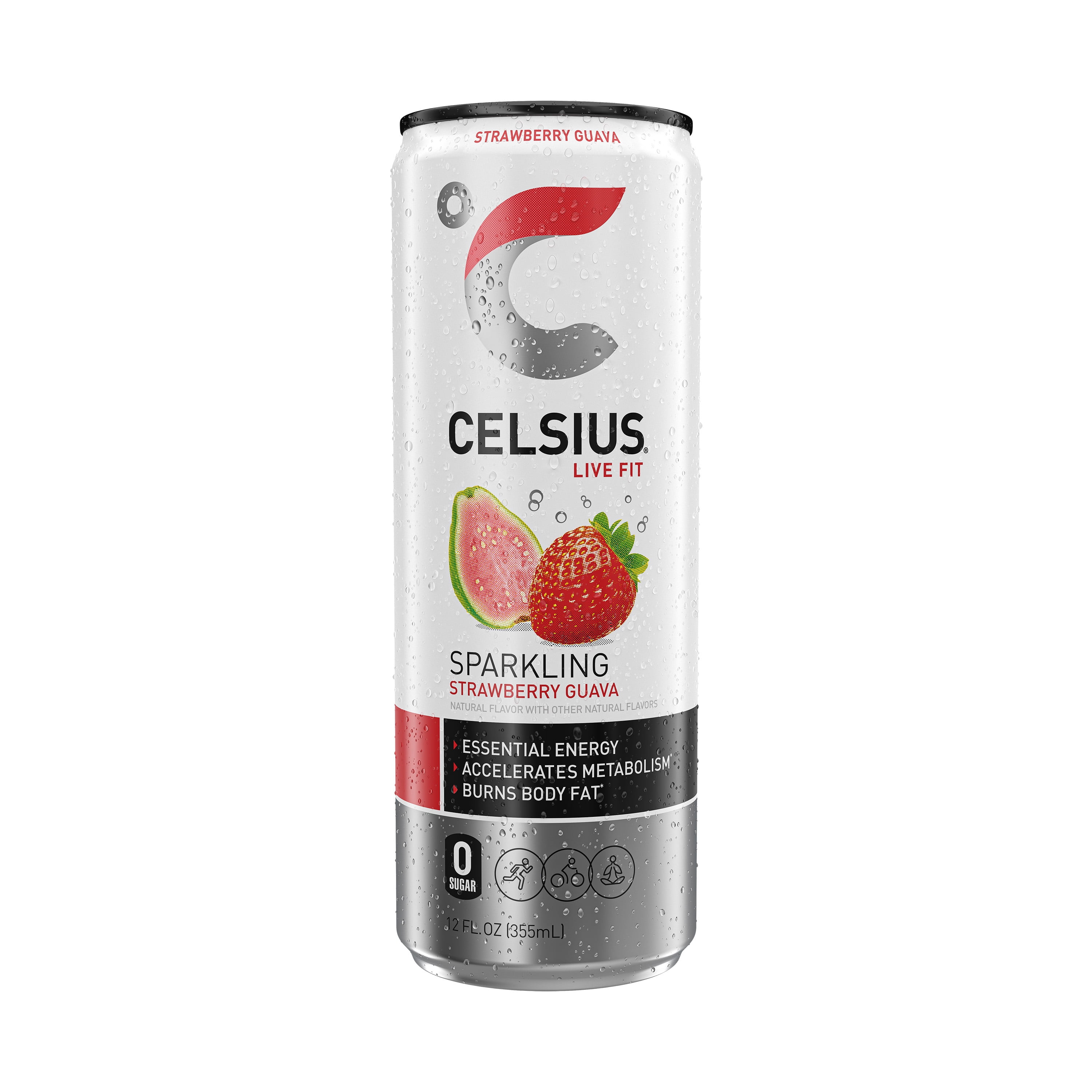 CELSIUS Sparkling Strawberry Guava, Functional Energy Drink 12 fl oz Can (Pack of 12)