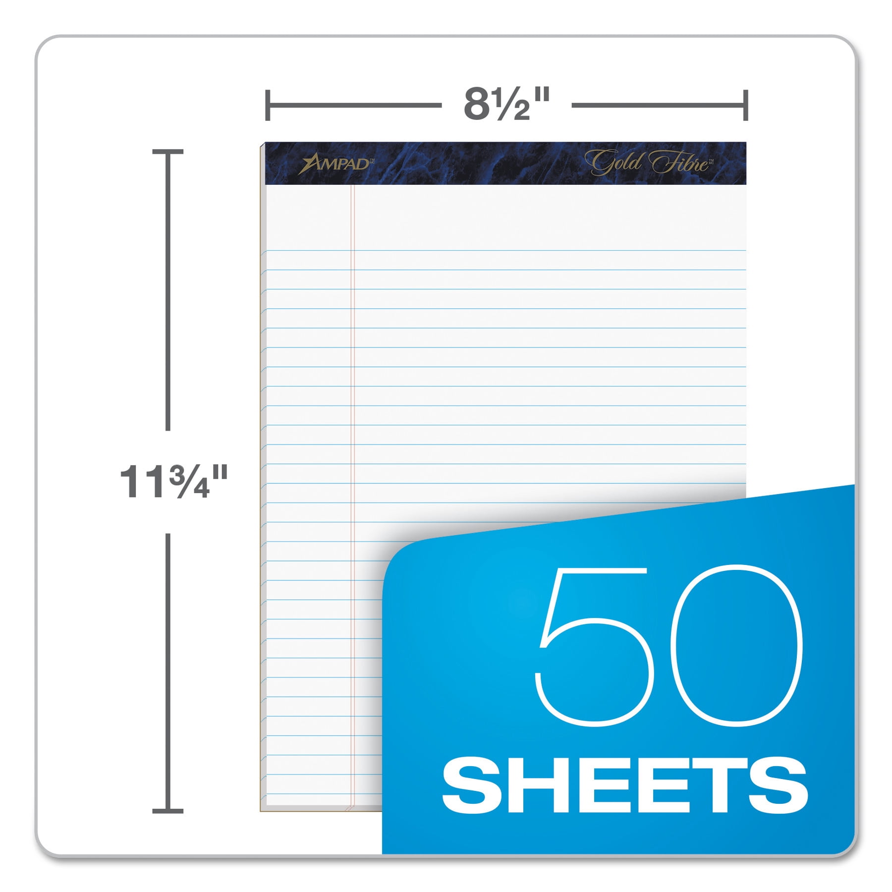 Ampad Gold Fibre Pads 8 1/2 x 11 3/4 White 50 Sheets Dozen 20070