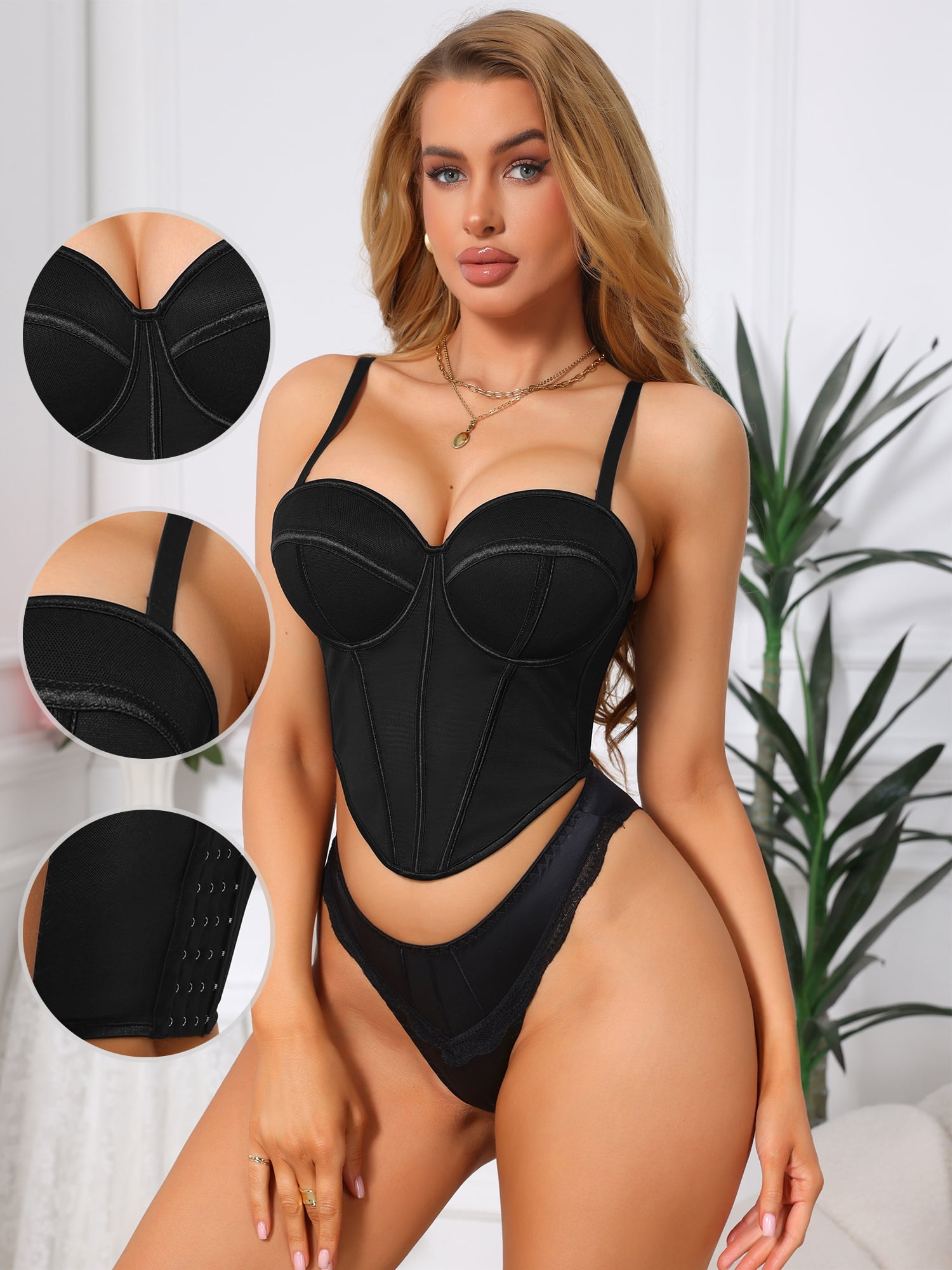 DARING DIVA Women's Mesh Sheer Corset Tops Sleeveless Underwired Bustier 2XL Black