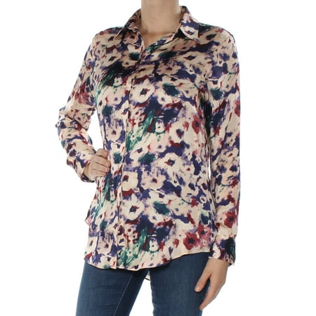 RALPH LAUREN Womens Beige Floral Cuffed Collared Blouse Top Petites Size: M