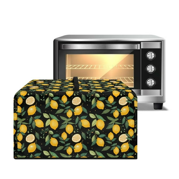 Whosucclay Black Lemon Leaf Print Dust-Proof Microwave Oven Grill Cover Protector - Waterproof Heat-Resistant Microwave Oven Dust Cover Case Protections for Toaster Oven-S