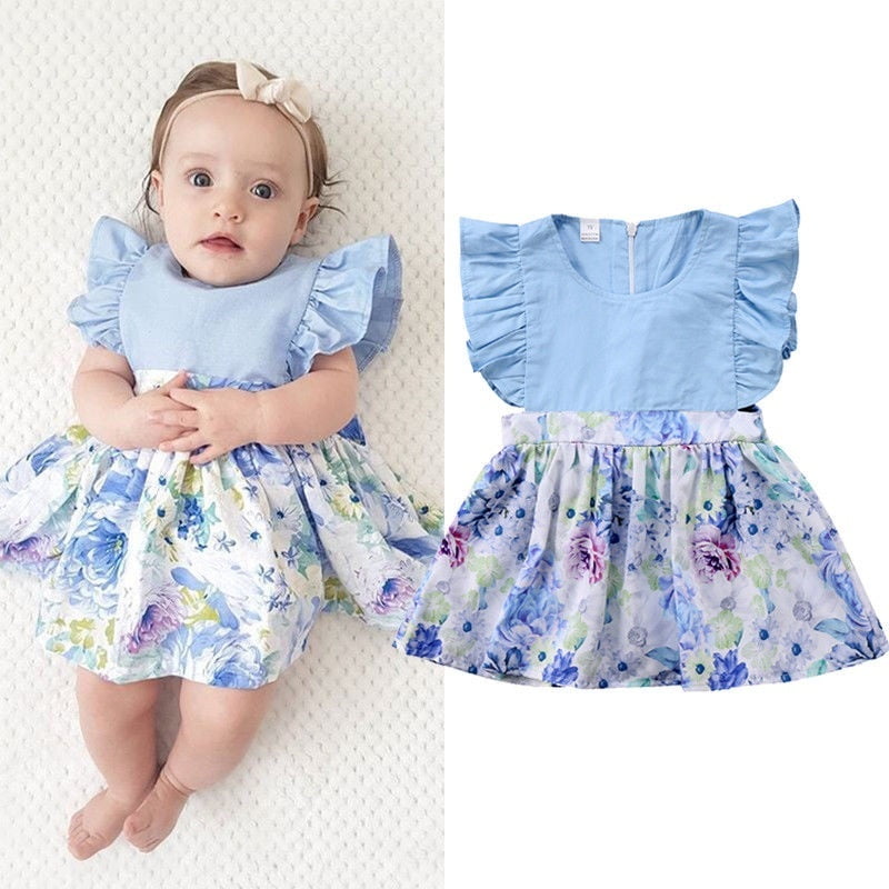 Baby Girls Summer Dresses Toddler Kids Floral Print Ruffle Sleeveless ...