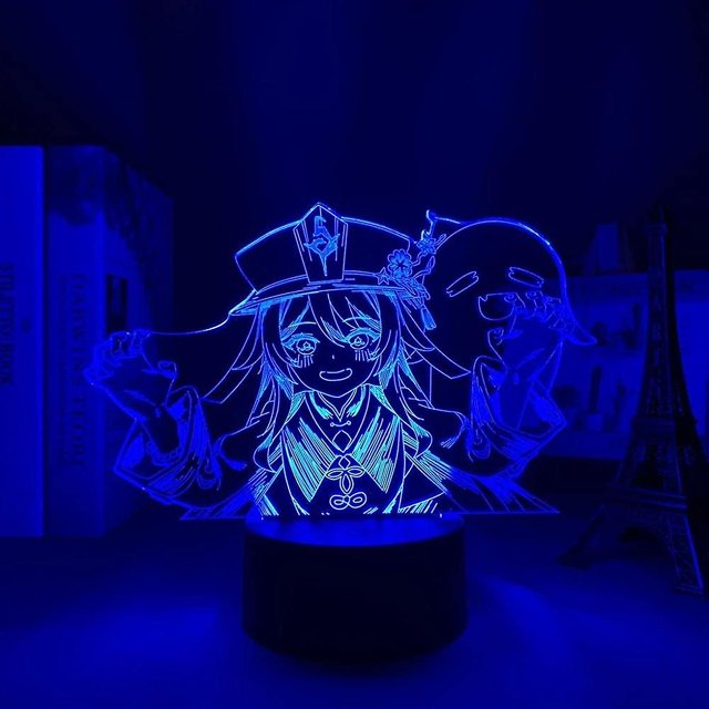 Genshin Impact Hutao Lamp Cool 3d Illusion Night Lamp Home Room Decor Acrílico Led Light Lámparas de regalo de Navidad (16 colores con control remoto) Feliz Sencillez