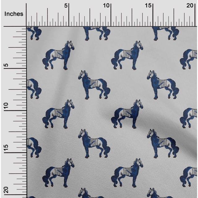 oneOone Cotton Poplin Fabric Horse Block Decor Fabric Printed BTY 42 Inch Wide