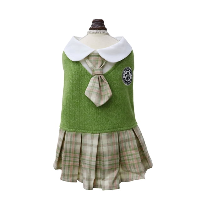 Vêtements pour Animaux Robe Élégante à Carreaux pour Petits Chiens et Adorable Robe à Cravate pour Chat pour Usage Intérieur Extérieur