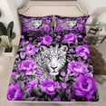 thumbnail image 2 of jejeloiu Purple Flower Floral Full Size Sheets,Safari Leopard Cheetah Bed Sheets,Jungle Animal Sheet Sets For Men Women,Microfiber Bedroom Decor,4-Piece, 2 of 7