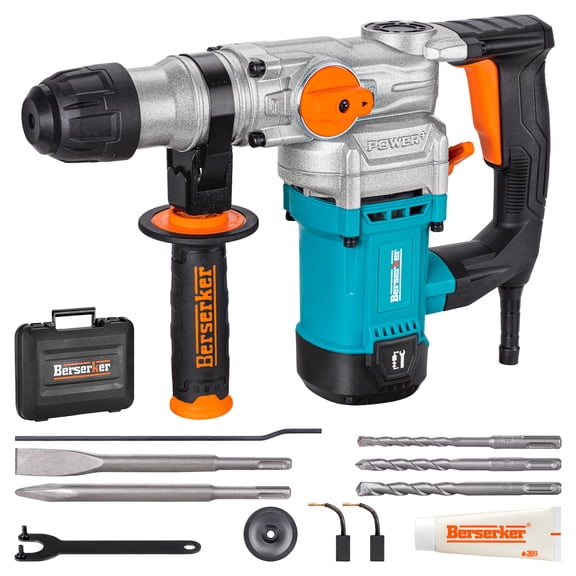 Berserker 9-Amp Sds-Plus Rotary Hammer Drill with Safety Clutch, 3-Function, Includes Bits, Chisels, Case