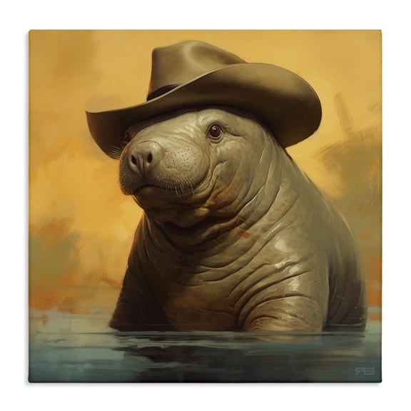 Stupell Industries Eclectic Swimming Manatee with Hat Canvas Art, 17 x 17, by RB