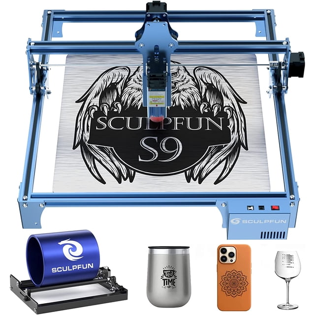 Grabador láser S9 con rodillo giratorio láser, máquina de grabado láser CNC de alta precisión de 90 W, accesorio giratorio láser de 360° para grabar latas de objetos cilíndricos SCULPFUN S9