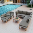 thumbnail image 2 of SYNGAR 9 Piece Patio Sofa Set, Garden Wicker Sectional Furniture Set with Coffee Table, Outdoor Conversation Chairs Set with Wood Legs and Gray Cushions, for Pool, Yard, Balcony, D8230, 2 of 10