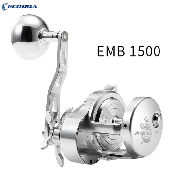 ECOODA EMB 1500 Left hand Silver Slow Pitch Jigging Reel Speed8 1 BB Full Metal Sea Water Boat Trolling Reel 15KG Drag Power River Lake