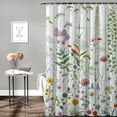thumbnail image 2 of Awypu Chic Modern Bathroom Decor Vintage Floral Border Herbs and Wild Flowers Botanical Engraving Style Colorful Field Waterproof Shower Curtain White, 2 of 7