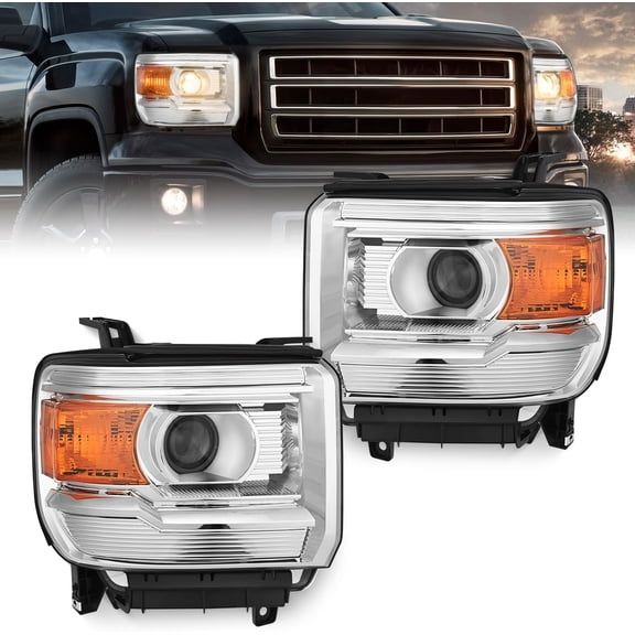 Nilight Headlight Assembly Compatible with 2014 2015 2016 2017 2018 GMC Sierra 1500 2500HD 3500HD Base Chrome Housing Amber Reflector Clear Lens Headlights Replacement