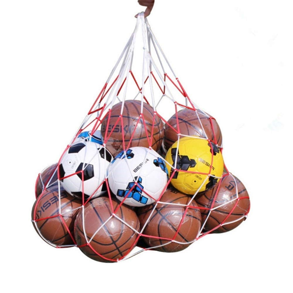 White Red Basketball Storage Bag Football Soccer Sports Ball Mesh Net Nylon Bag Large Size Ball Carry Bag