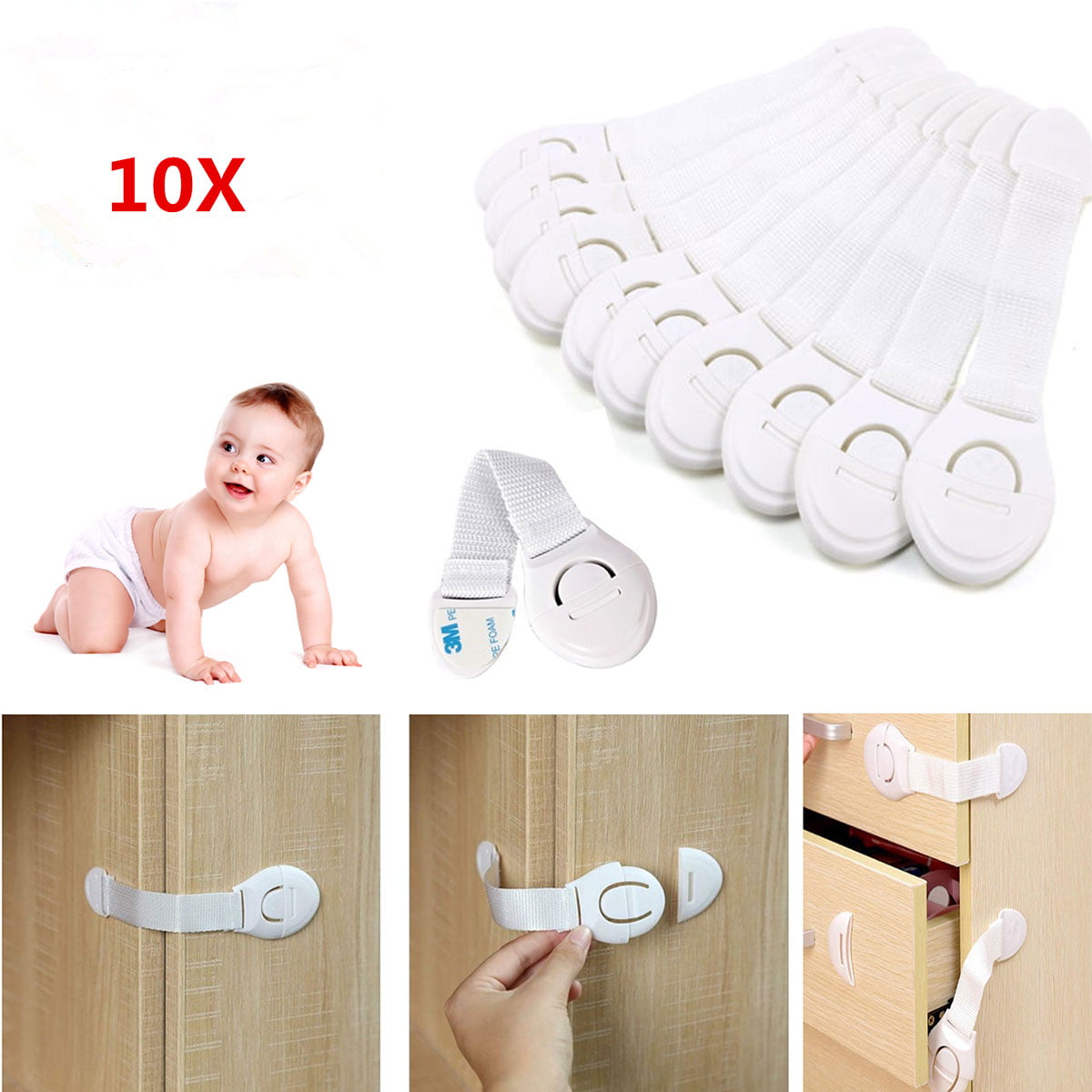Cabinet Locks Child Safety Latches Quick and Easy Adhesive Baby Proofing Lock No 