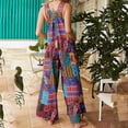 thumbnail image 5 of Jumpsuits for Women Casual Sleeveless Summer Loose Rompers Spaghetti Strap Floral Overalls Blue L, 5 of 5