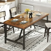 Dextrus 71" Large Farmhouse Dining Table with Trestle Base for 6-8 people, Rustic Brown