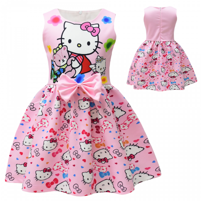 Robe de Princesse pour Filles KT, Robe de Princesse à Imprimé Rose pour Filles, Robes de Fête des Fêtes, Robe Décontractée-ZJKDGJKJ