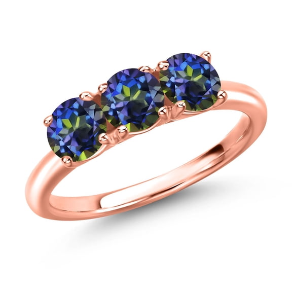 Gem Stone King 18K Rose Gold Plated Silver Blue Mystic Topaz Engagement Ring for Women | 1.50 Cttw | Round 5MM | Gemstone November Birthstone | Size 9
