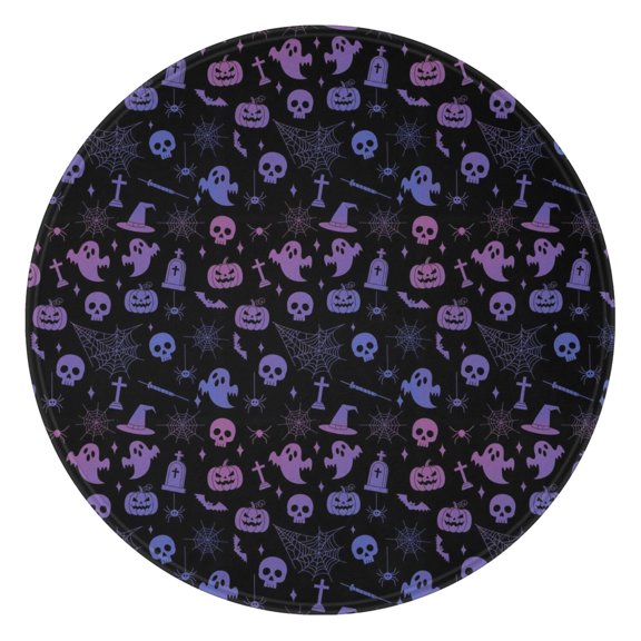 Purple Halloween Ghost Pumpkin Skull Pattern Round Blanket,Comfortable Soft Flannel Throw Blanket,All Season,Warm Lightweight Blankets for Sofa Bed Couch Living Room Chair 47"x47"