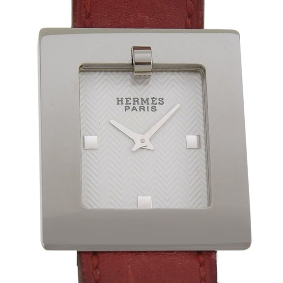 Pre-Owned Herms BE1.210 Women's Stainless Steel and Leather Strap Watch with Quartz Movement,...