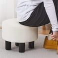 thumbnail image 4 of Tcbosik 12.5" Round Linen Upholstered Ottoman, Small Fabric Pouf with Solid Pine Legs, Modern Compact Footrest for Living Room Bedroom Entryway, 300 lbs Support, Easy Assembly, White, 4 of 7