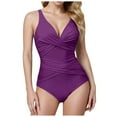 thumbnail image 1 of Huesdet One Shoulder One Piece Swimsuit for Women Tummy Control Bathing Suits Modest Full Coverage Keyhole Swimwear[Purple,M], 1 of 5