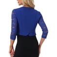 thumbnail image 3 of INSPIRAR CHIC Top de Encaje para Mujer, Cárdigan Bolero Corto de Flores de Frente Abierto para Oficina, Manga 3/4, Navidad, S Azul Real, 3 of 6
