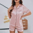 thumbnail image 2 of Besolor Womens Silk Satin Pajamas 2 Piece Short Sleeve Button down Shirts and Shorts Sets Sleepwear Pjs Plus Size, 2 of 4
