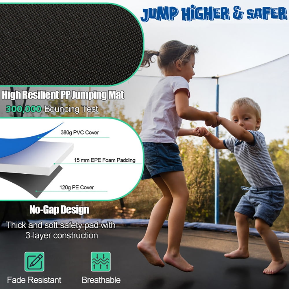 GVN Trampoline, Outdoor Recreational Trampolines,Outdoor Recreational Trampoline with Ladder and Enclosure Net-14 ft