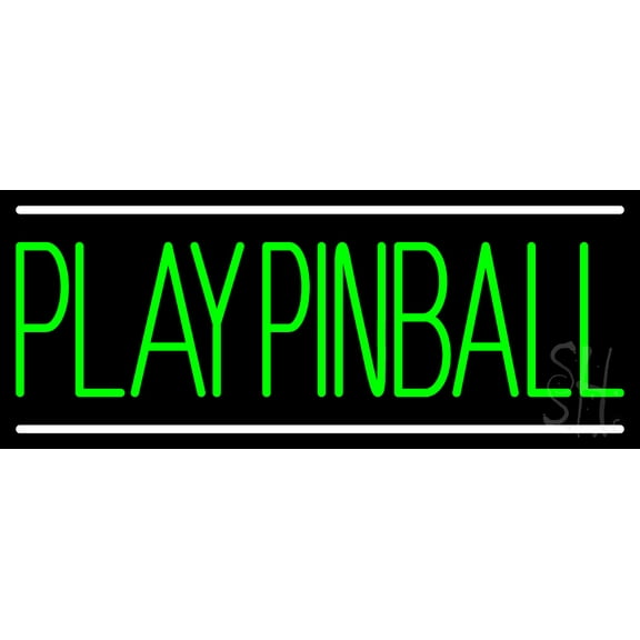 Green Play Pinball LED Neon Sign 13 x 32 - inches, Black Square Cut Acrylic Backing, with Dimmer - Bright and Premium built indoor LED Neon Sign for wall décor, arcarde, and storefront.