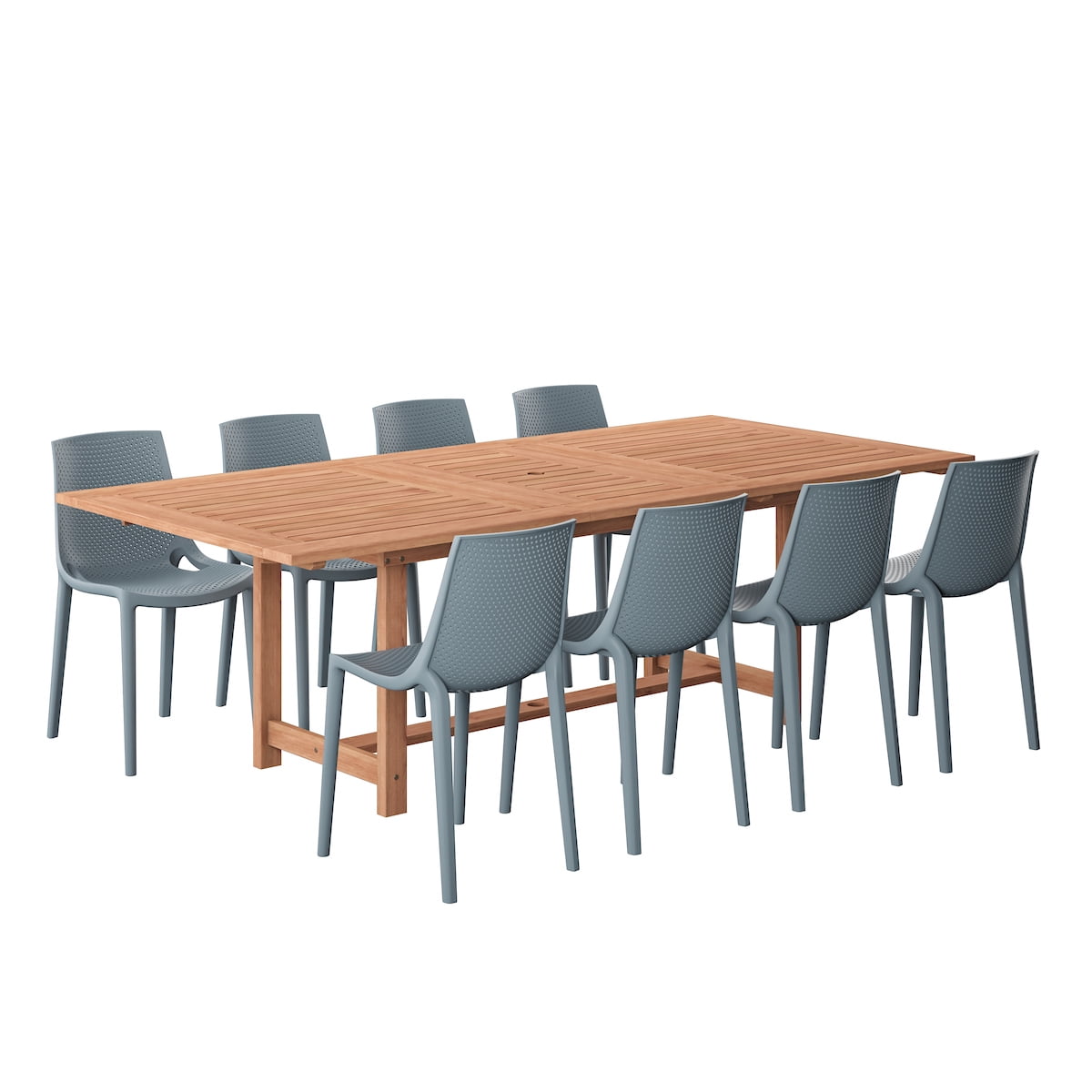 Amazonia 9 Pieces Leuven Solid Eucalyptus Wood Patio Dining Set, Brown