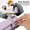 thumbnail image 6 of Wallet Function Case for iPhone XR with Shoulder Strap & Card Slot Holder & Ring Buckle & Magnetic Clasp, Premium PU Leather Flip Folio Zipper Purse Women Girls Phone Case, Purple, 6 of 10