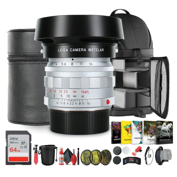 Leica Summilux-M 50mm f/1.4 Lens (2025, Silver) | M-Mount Fast Prime for Portrait & Travel Photography (11714)   Sling Backpack   Photo Software   64GB Card   Filter Kit   Flexible Tripod   More