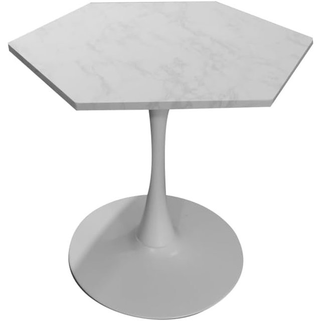 Table à Manger Ronde Moderne avec Plateau en Marbre Blanc Imprimé, Base en Métal, Table d'Appoint (Marbre Blanc + Hexagonal)