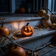 thumbnail image 2 of Floleo Glowing Ceramic Pumpkin Light – LED Lit Jack O Lantern Figurine Tabletop Decor for Fall Halloween Thanksgiving, Hollow Carved Design for Indoor Outdoor Home Party Display, 2 of 6