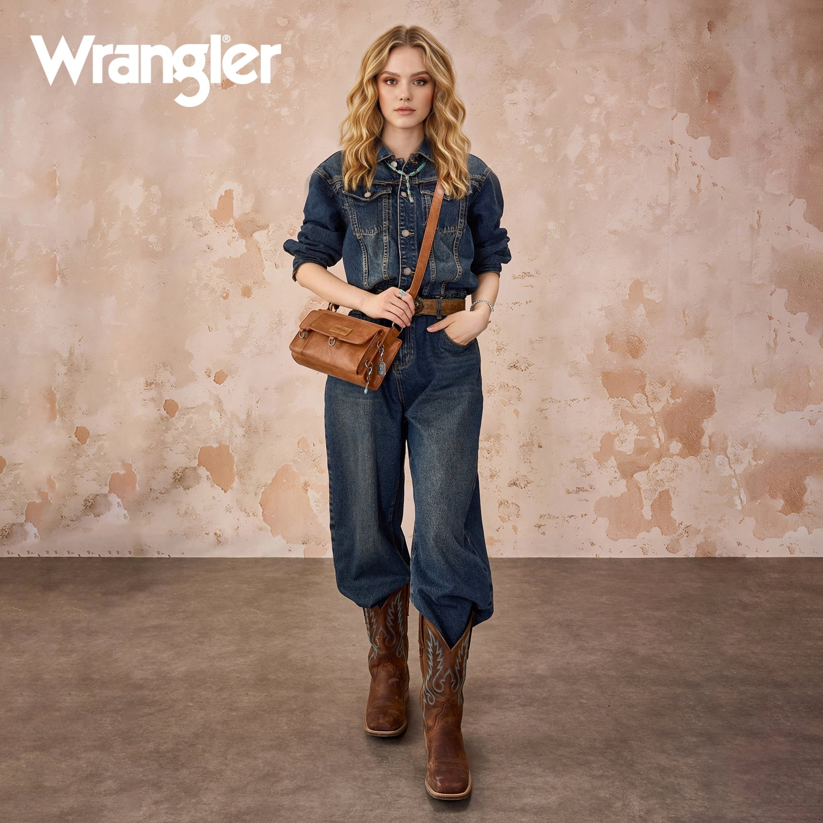 Wrangler Y2K Purse Small Shoulder Bag for Women Stylish Western Design with Detachable Charms Multiple Pockets, Brown
