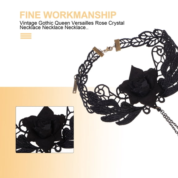 ifundom 1Pc Creative Black Lace Collar Rose Flower Necklace for Unique Neck Decoration