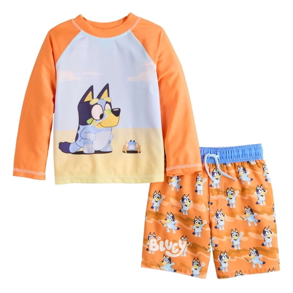 Bluey Toddler Boys' Long-Sleeve Rashguard & Swim Trunks 2-Piece Set (Size 2T)