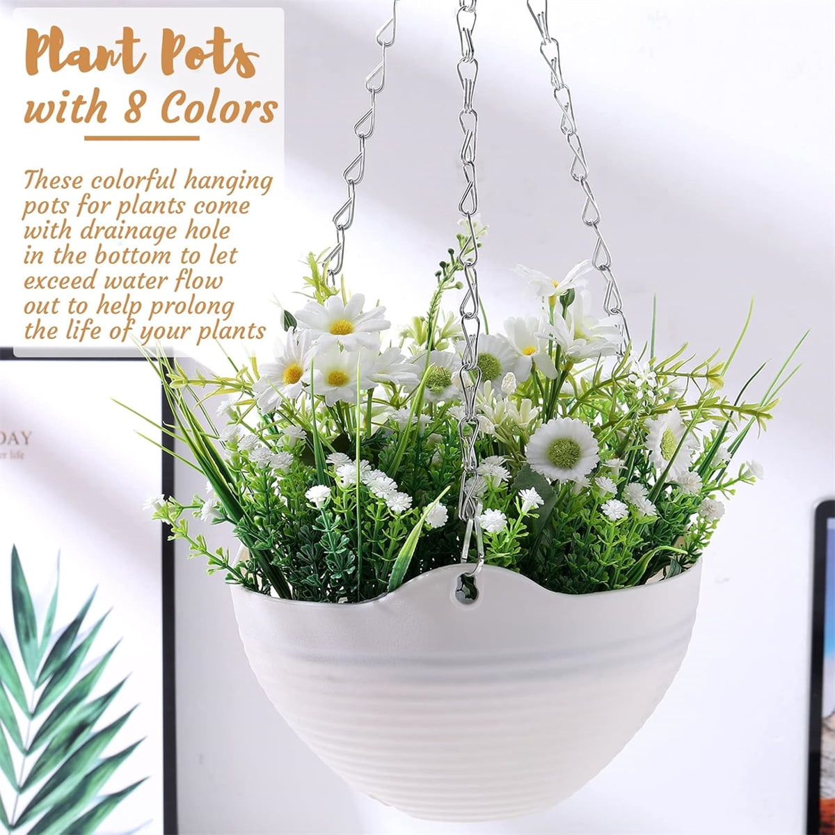 Tutuviw 7 Pack Colorful Hanging Planter Pots for Indoor Outdoor,Self Watering Hanging Planters,Plastic Hanging Flower Pots Hanging Planter Basket Container with Drainer & Hanging Chain