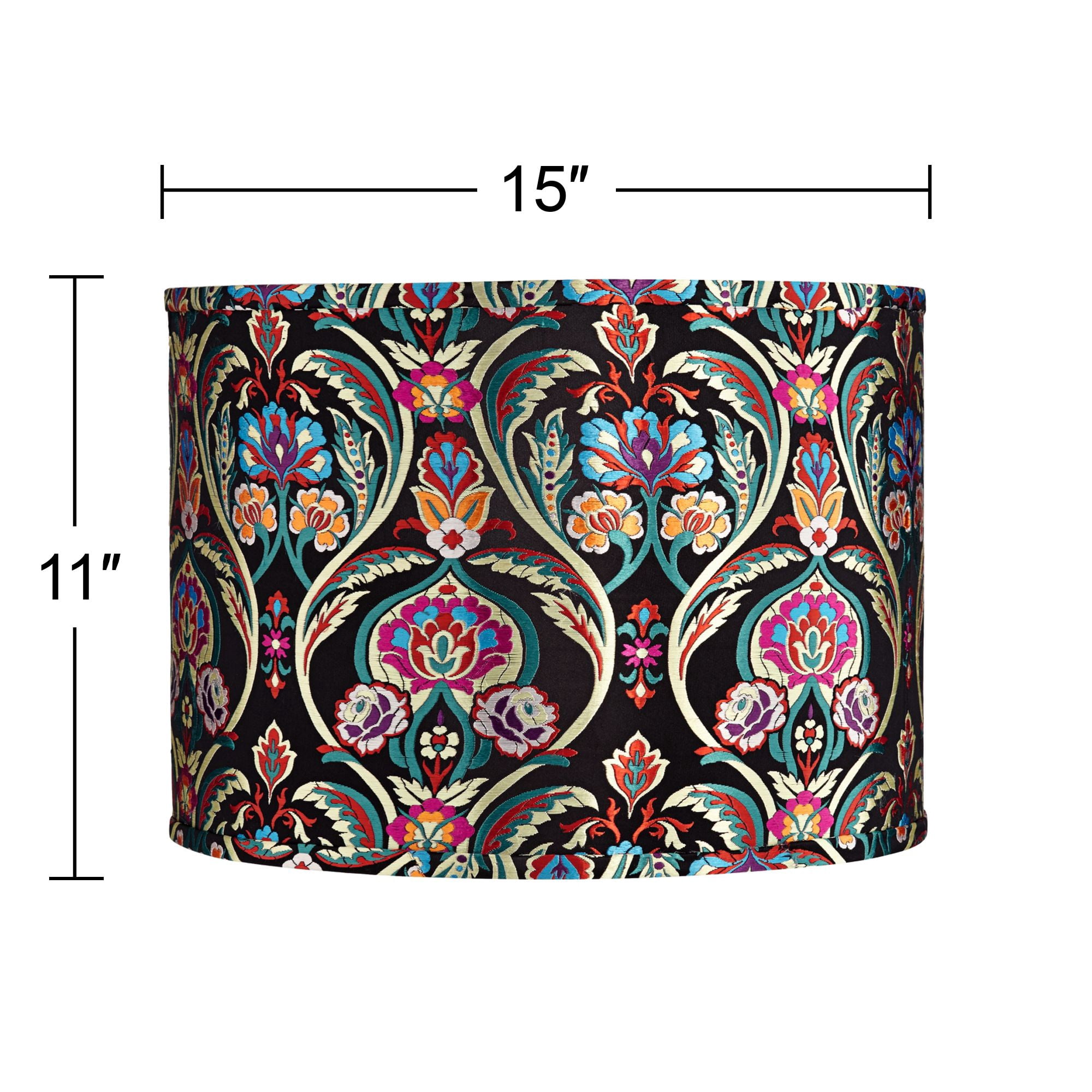 Springcrest Set of 2 Drum Print Lamp Shades Multi-Color Bohemian Medium 15" Top x 15" Bottom x 11" High Spider Harp Finial Fitting