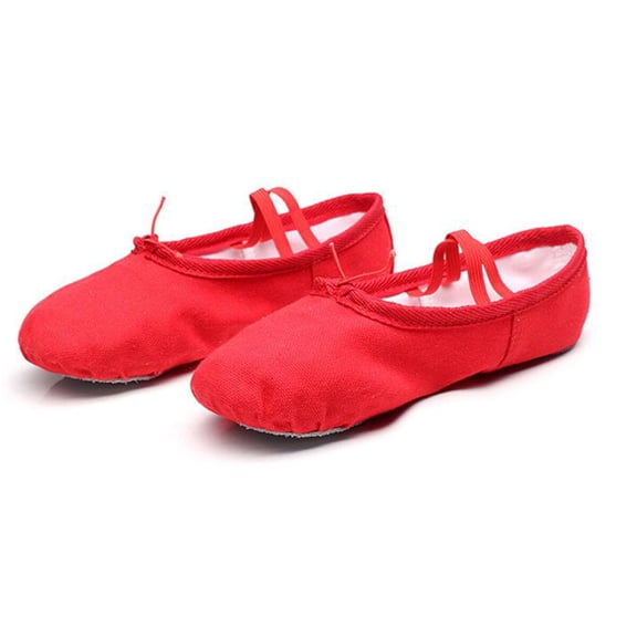 OFFIGAM 1 Pair Red Soft Sole Ballet Dance Shoes with Elastic Cord, Anti- Yoga & Gymnastics Footwear