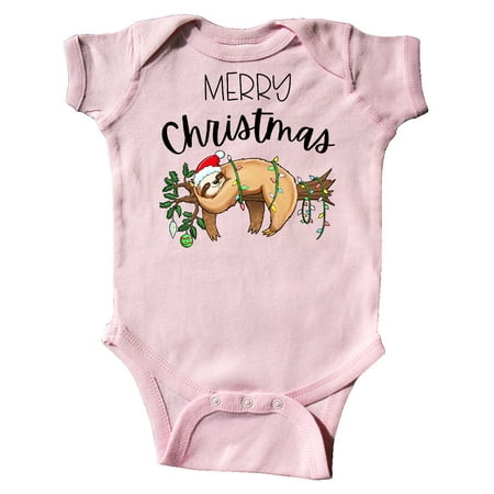 

Inktastic Merry Christmas Cute Sloth with Santa Hat and Lights Gift Baby Boy or Baby Girl Bodysuit