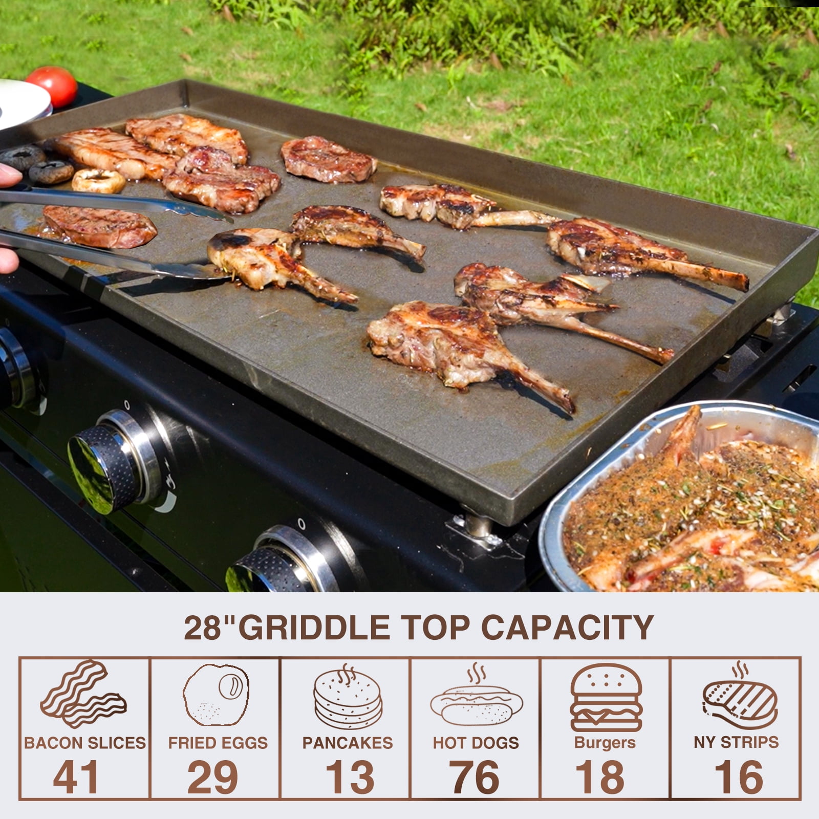 KingChii 3-Burner 27" Propane Griddles Outdoor Flat Top Gas Grill Griddle for Camping, Tailgating, BBQ, Parties, Backyard & Patio