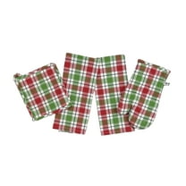 Serafina Home Red, Green And White Plaid Kitchen Set With Two Towels And Ovenmitt And Potholder
