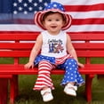 thumbnail image 3 of Karoyedx Toddler 4th of July Outfit Girls Clothes 4th of July Outfits Patriotic T Shirts + American Flag Pleated Pants 2 Piece Set Spring Summer Outfit White Size,2-3 Years, 3 of 6