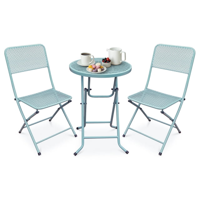 Four Seasons Courtyard Padova Foldable 3 Piece Bistro Dining Set, Blue