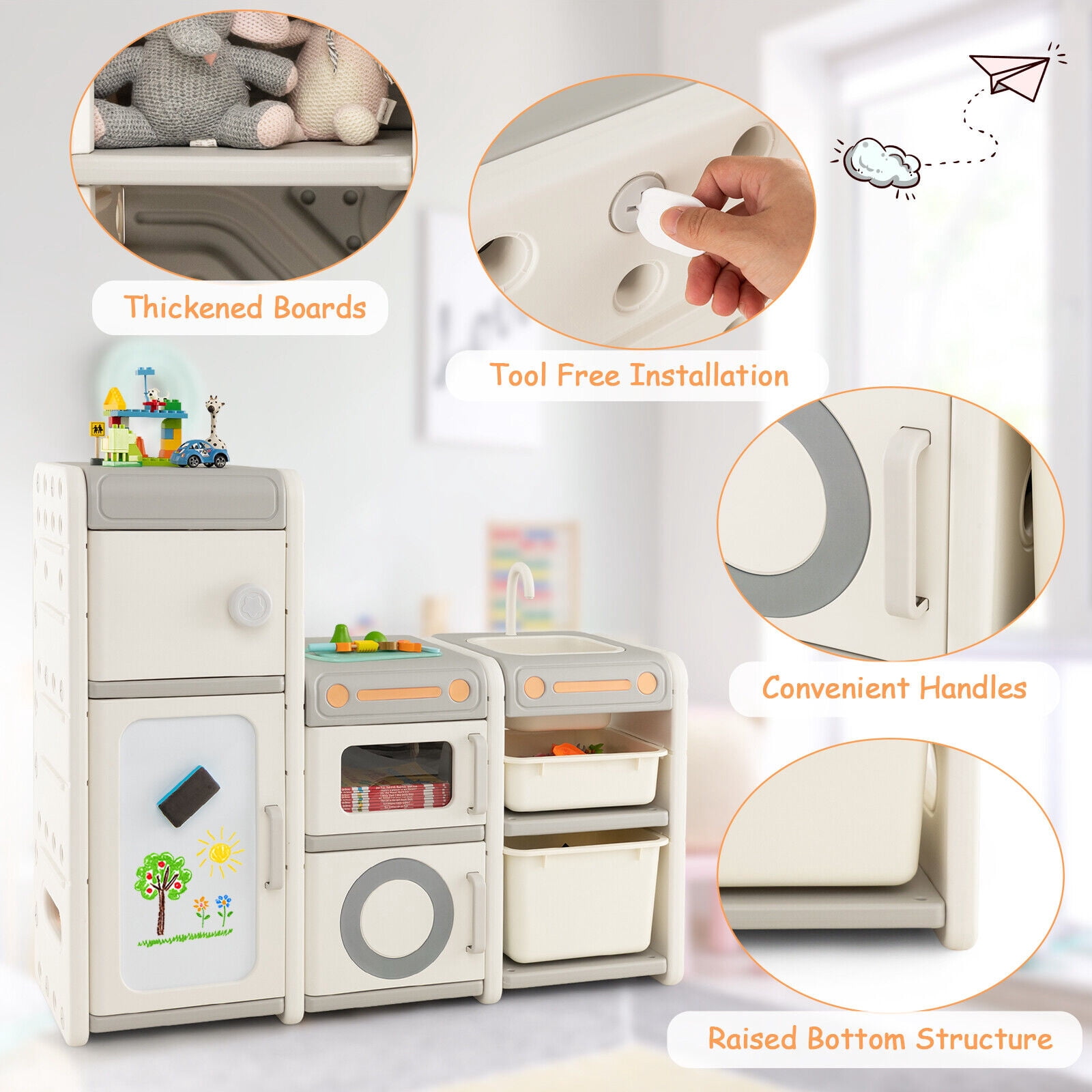 Amijoy Children's Toy Storage Cabinet, Multifunctional Toy Box And Bookshelf With Magnetic Whiteboard, Enclosed Storage Box