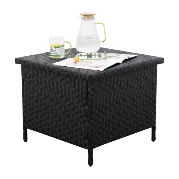 Mesa Lateral WAROOM Modelo con Almacenamiento en Ratán de Resina 58x58x48 cm